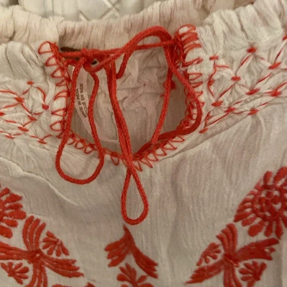 Free People Cream and Red Embroidered Blouse - Picture 5 of 8